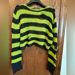 Killstar Black and Green Striped Crop Sweater
